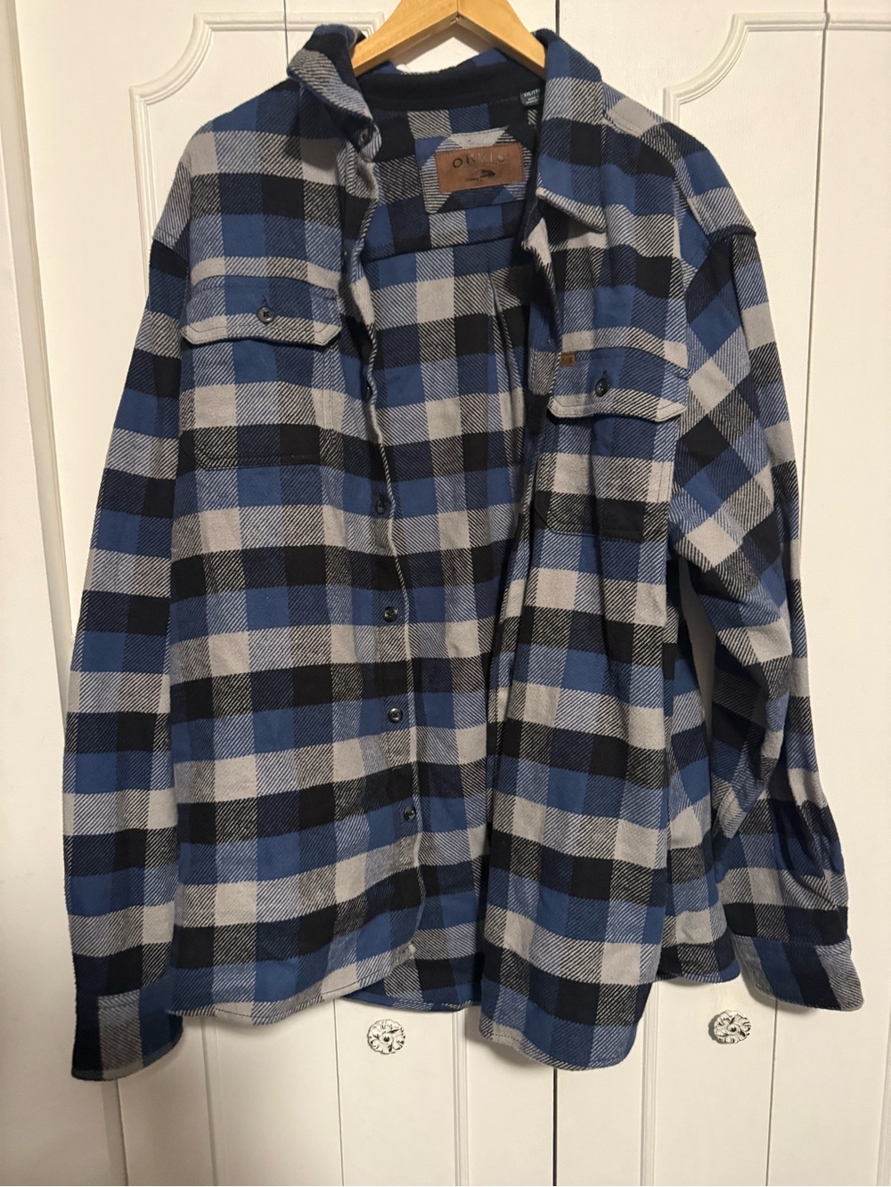 Orvis Blue, Gray and Black Plaid Button-Down Shirt Jacket Flannel